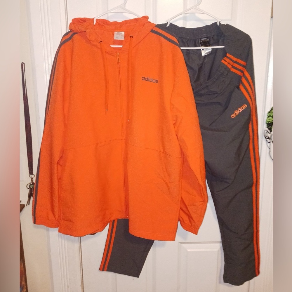 Adidas XL Tracksuit Set Fusion Orange Track Jacket & Gray Track Pants
